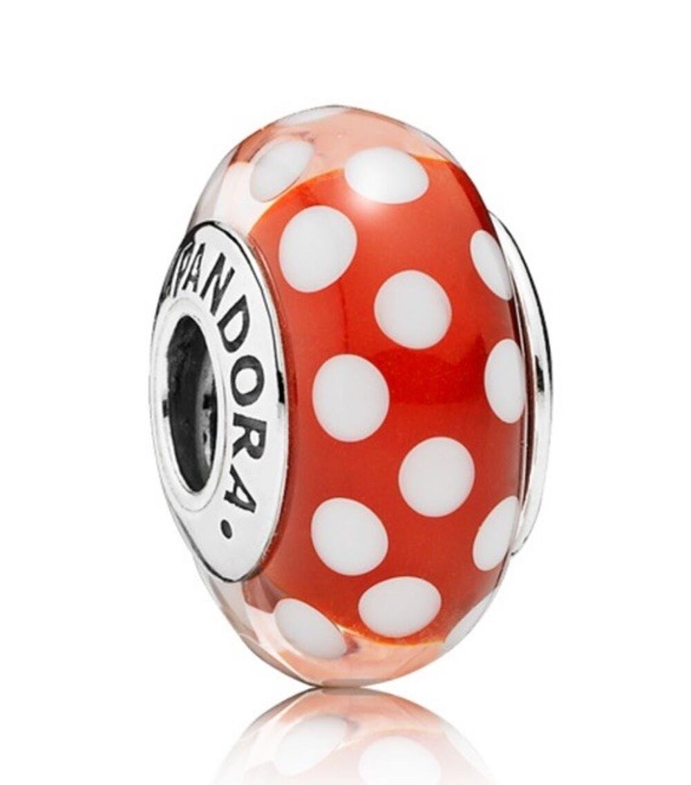 PANDORA Sterling "Murano Glass Flower Red Water Lily White" Bead Charm‎ 790622